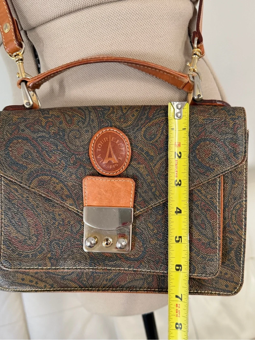 Vintage La Tour Eiffel 1887 Paris Paisley Crossbody Bag Satchel Premium Leather